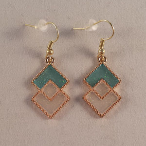 New Gold Geometric Diamond Shape Teal Blue Turquoise White Drop Dangle Earrings